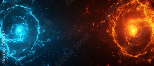  Two blue and orange swirls against a black and orange backdrop Additionally, a solitary blue and orange swirl on a black and orange background