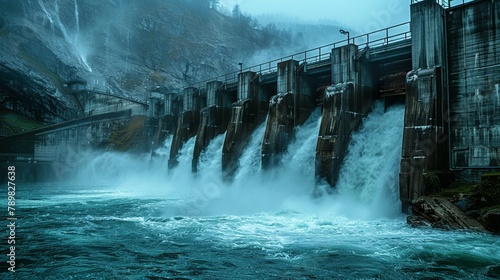 An artistic interpretation of the immense strength and force of hydroelectric power , high resulution,clean sharp focus