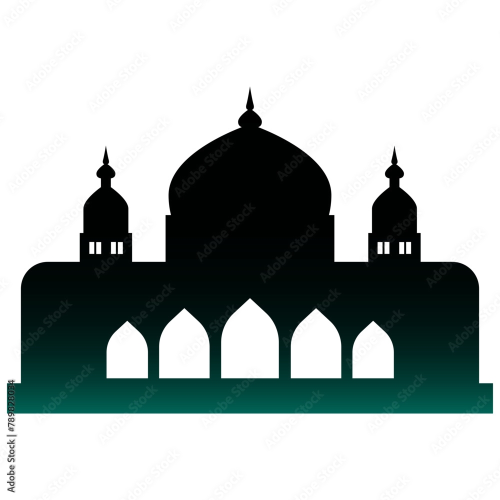 Islamic Mosque Silhouette. Ramadhan Kareem Mosque. Isolated Black Mosque Silhouette. Vector Illustration