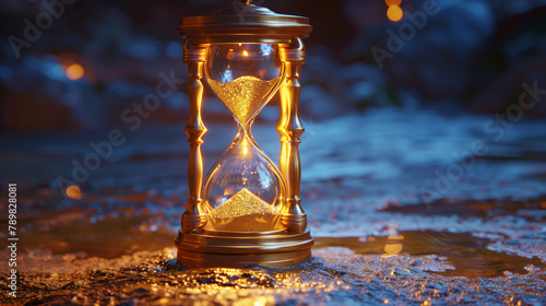An ancient hourglass magically reversing time, depicting the concept of anti-aging through a surrealistic and futuristic lens photo