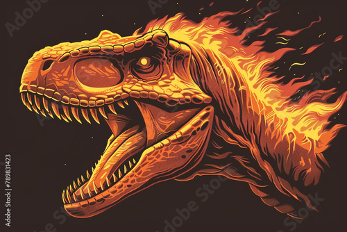 Dynamic flame orange Tyrannosaurus emblem, igniting the imagination with its fiery presence.