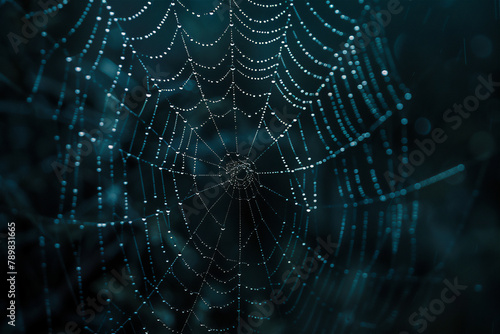 a dark background with raindrops on a spider web