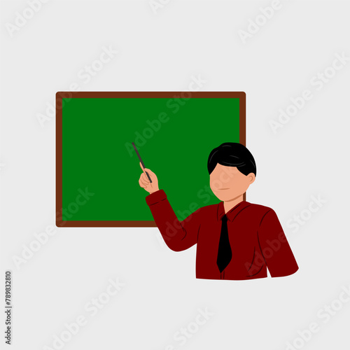 teacher with green board