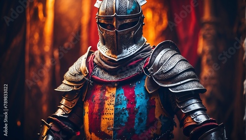 a colorful theme knight warrior on medieval era with glowing armor from Generative AI