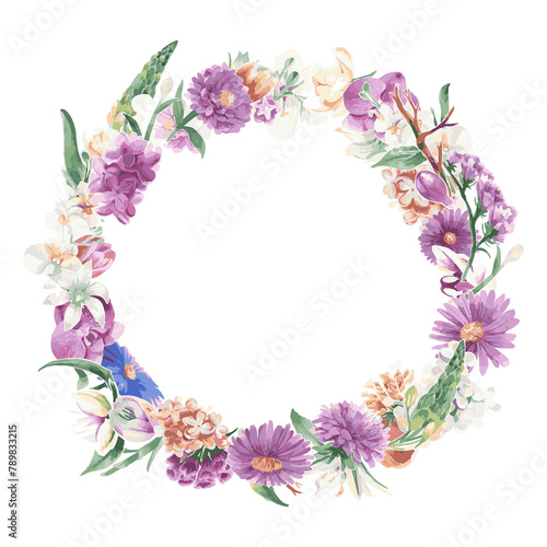 Purple flower png frame sticker  transparent floral watercolor illustration