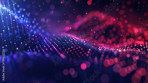 Dynamic digital wave with blue and red particles on a dark background © Andrey