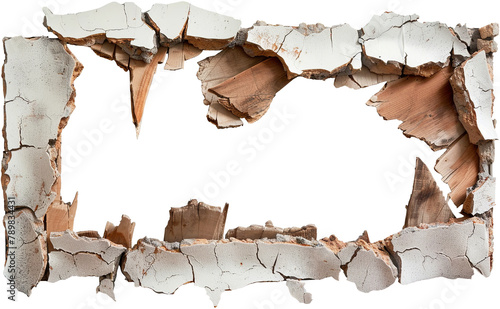 Splintered wooden frame cutout on transparent background. Mockup template artwork graphic design.