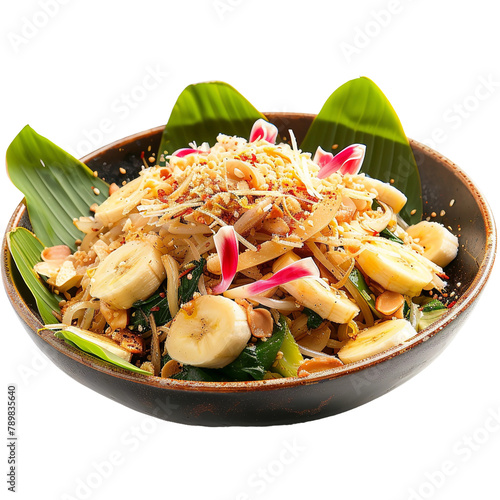 Tasty  Bukavu Banana Blossom Salad isolated on white background  photo