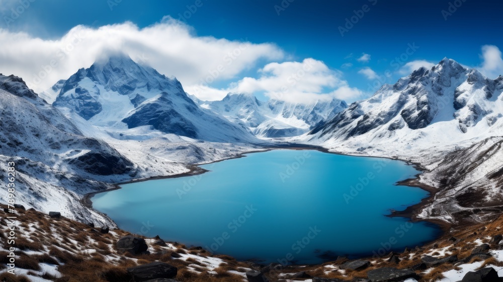 Beautiful landscape lake on the background of mountains