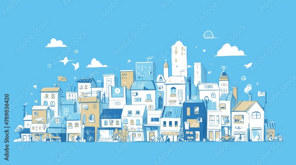 Cute Sketching City View Wallpaper Background
