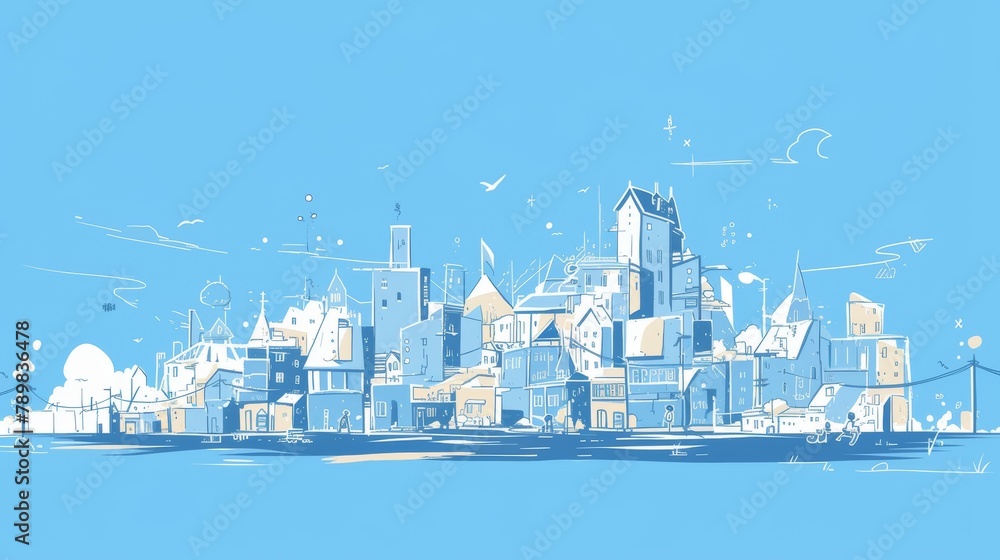 Cute Sketching City View Wallpaper Background
