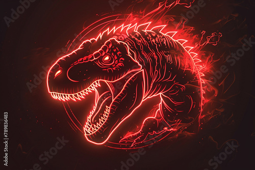 Fiery crimson Tyrannosaurus logo  symbolizing passion and intensity.