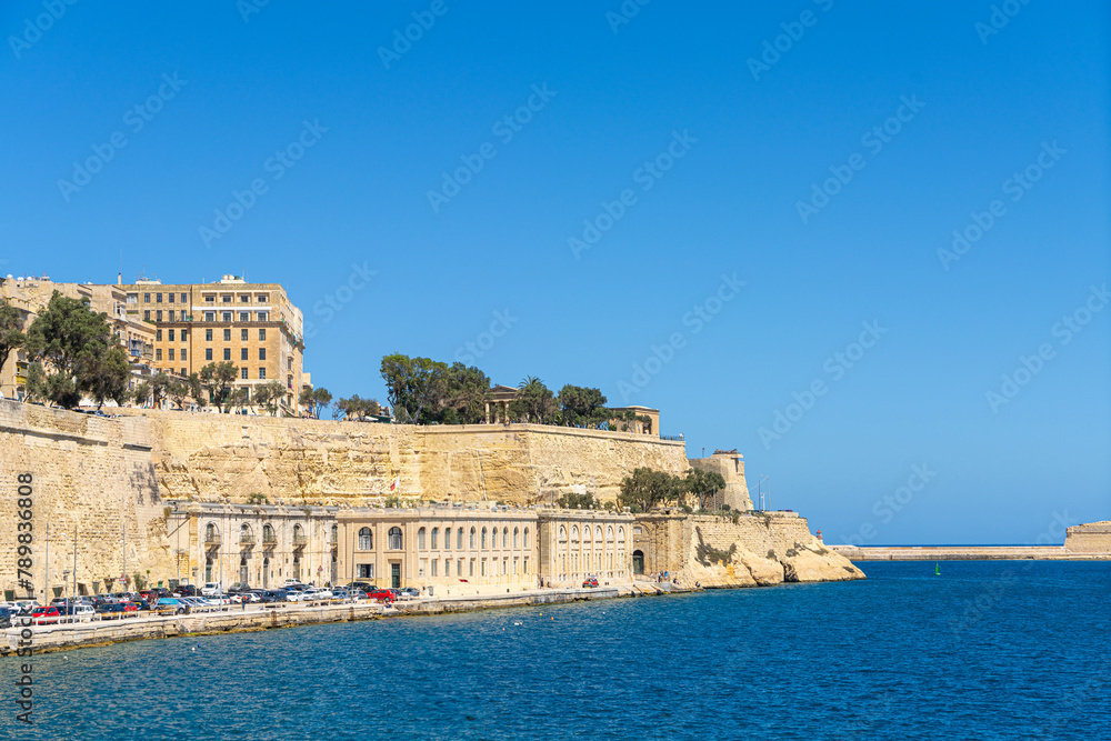 the ramparts on the port of Valletta, Malta