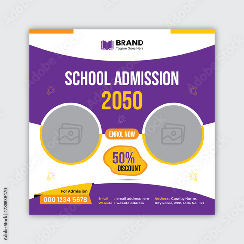 School admission social media post banner design or square flyer template, back to school social media post banner design