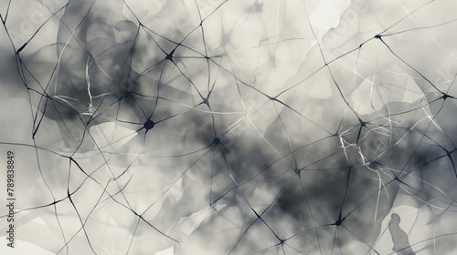 Abstract network of watercolor lines and nodes in monochrome
