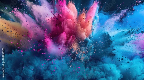 Explosion Of Multicolor Powder Color In Circle Shape With Background,colorful paint explosion with a lot of color powder.  photo