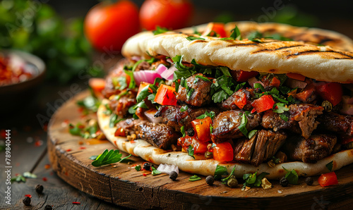 Fresh Grilled Beef/Chicken Shawarma Doner Sandwich, Flying Ingredients/Spices - Hot Food Commercial Ad Menu Banner