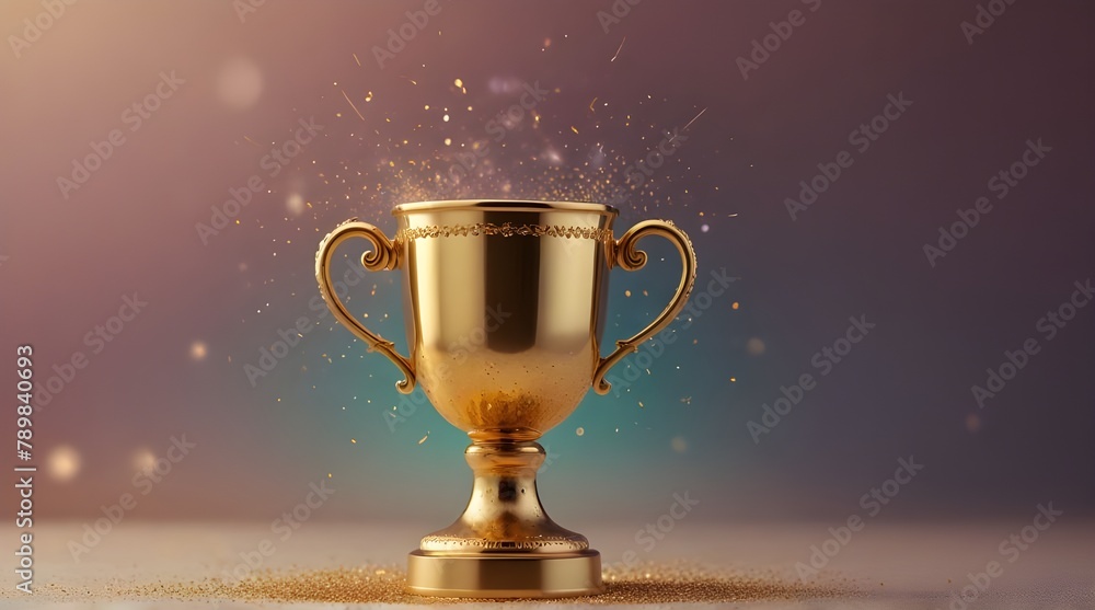 Sparkles grey background with a winners cup. Flat lay style..generative.ai Sparkles grey background with a winners cup. Flat lay style..generative.ai