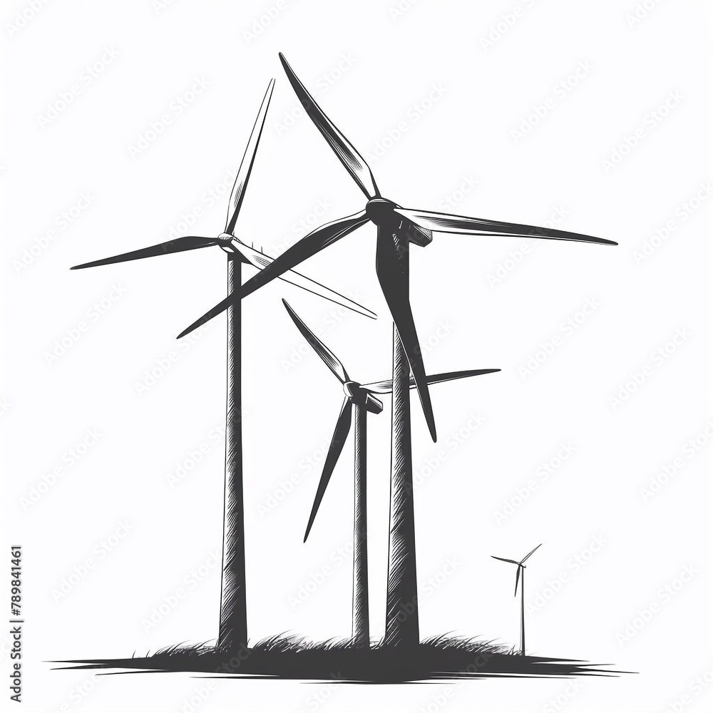 Silhouette von Windkrafträdern, made by AI Silhouette von Windkrafträdern, made by AI