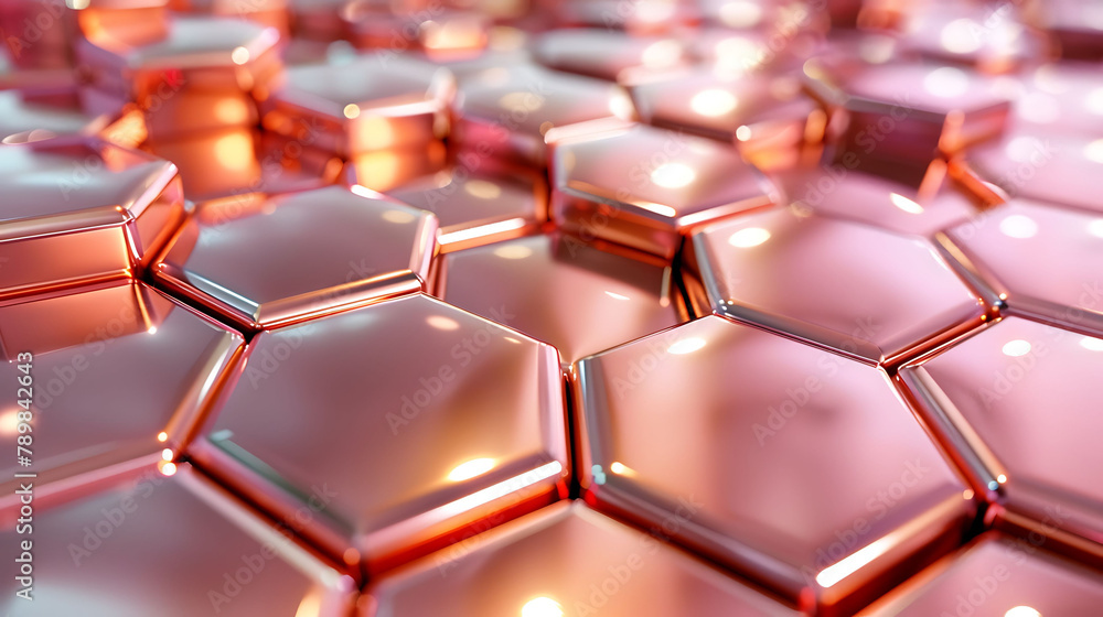 Luxurious pink and gold hexagon pattern, offering an elegant and futuristic design. This abstract background features a shiny, 3D grid, perfect for adding a touch of sophistication to your projects Luxurious pink and gold hexagon pattern, offering an elegant and futuristic design. This abstract background features a shiny, 3D grid, perfect for adding a touch of sophistication to your projects