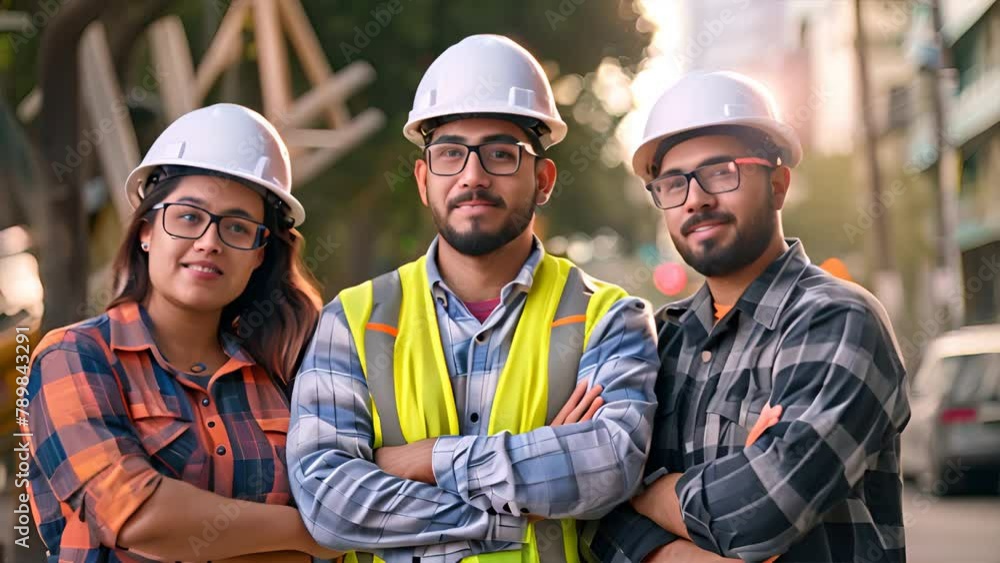 a Latinx engineer team wearing a hard hat a Latinx engineer team wearing a hard hat