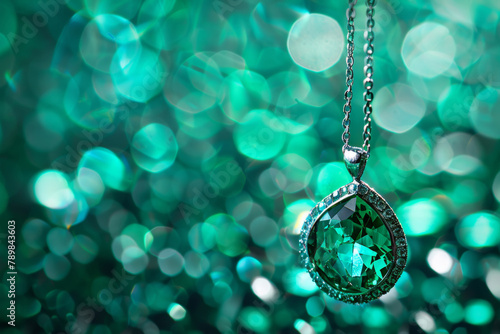 Jewelry pendant with emerald on bokeh background © Itana