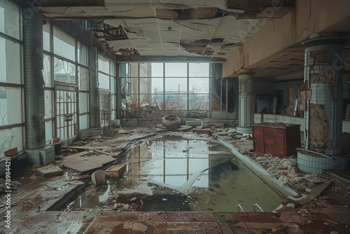 Abandoned Indoor Pool in Dilapidated Building