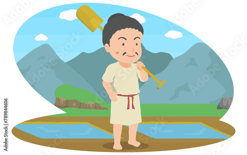 農具を持つ弥生時代の男性