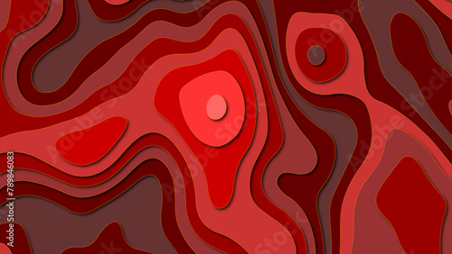 Topographic canyon map light relief texture.Abstract red paper cut and topographic map background. Luxury colorful red paper cut background with geometry circles.
