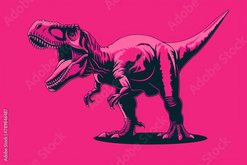 Lively hot pink Tyrannosaurus logo  invoking a spirit of vibrancy and playfulness.