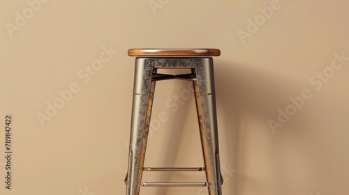 Stylish and robust bar stool , beige background, copy and text space, 16:9 photo