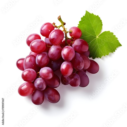 Ripe red grape. Pink bunch with leaves isolated on white. With clipping path. Full depth of field, Pro Photo 