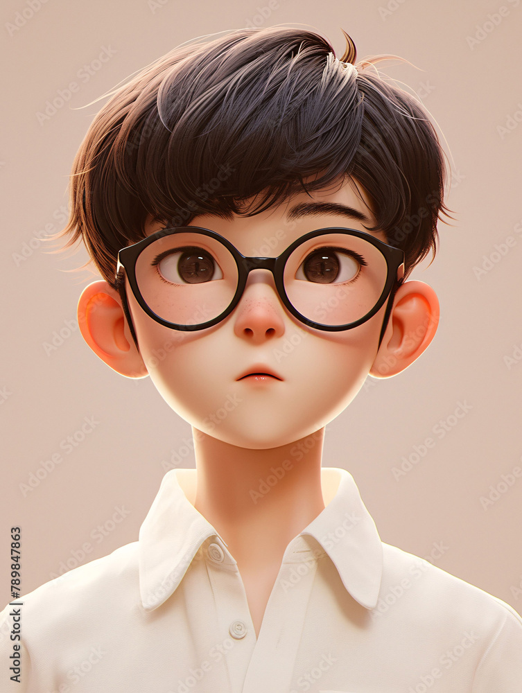 3D rendering of cute cartoon boy, boy wearing glasses 3D effect character illustration 3D rendering of cute cartoon boy, boy wearing glasses 3D effect character illustration