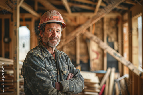 Confident Construction Worker Inside Building Framework