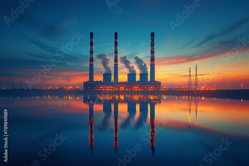 Oil and gas industrial area, factory chimney smoke environmental pollution concept background