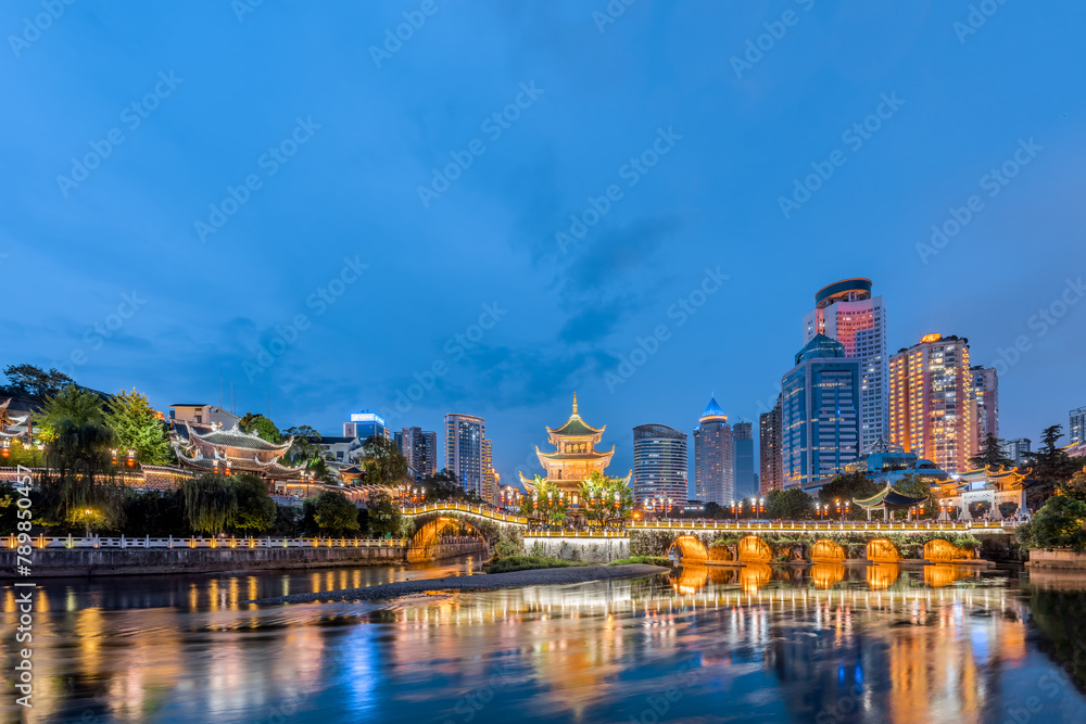 Fototapeta premium Night Scenery of Jiaxiu Building in Guiyang, Guizhou, China