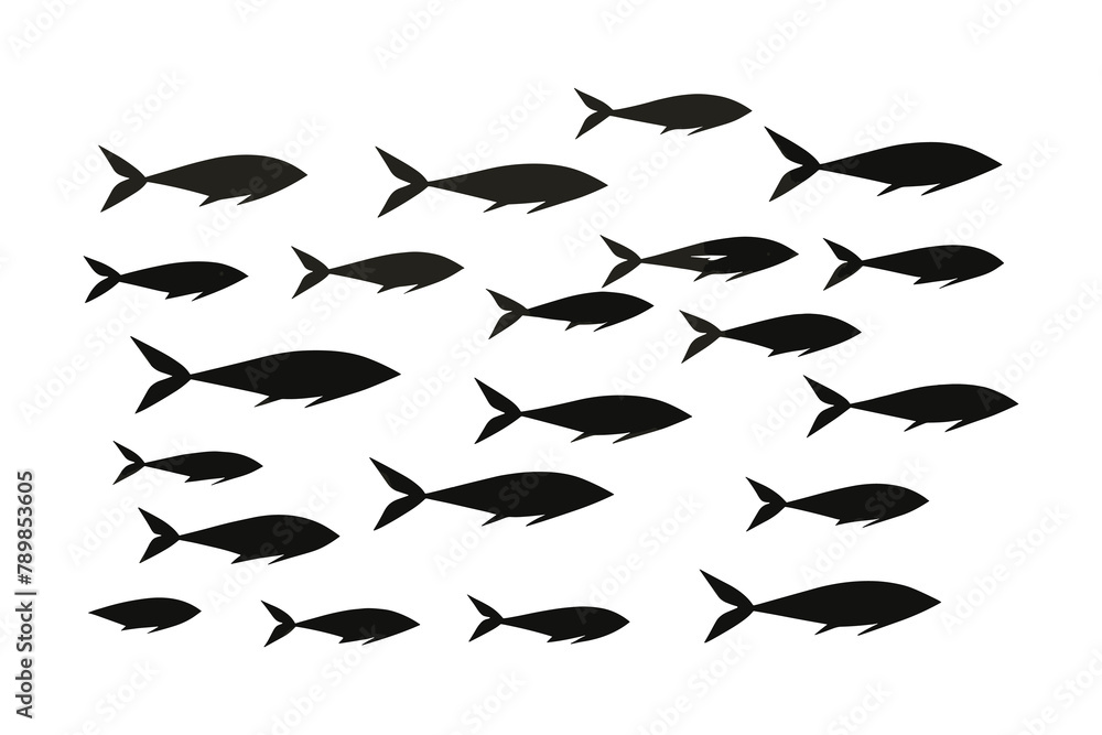 School of fish, A group of silhouette fish swim and Marine life Vector illustration, Tattoo, fishes. School of fish, A group of silhouette fish swim and Marine life Vector illustration, Tattoo, fishes.