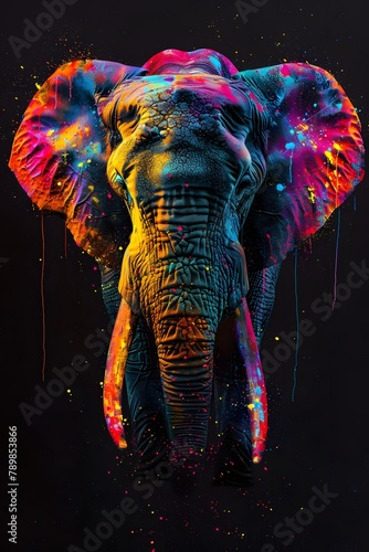 a rasta elephant with neon colors