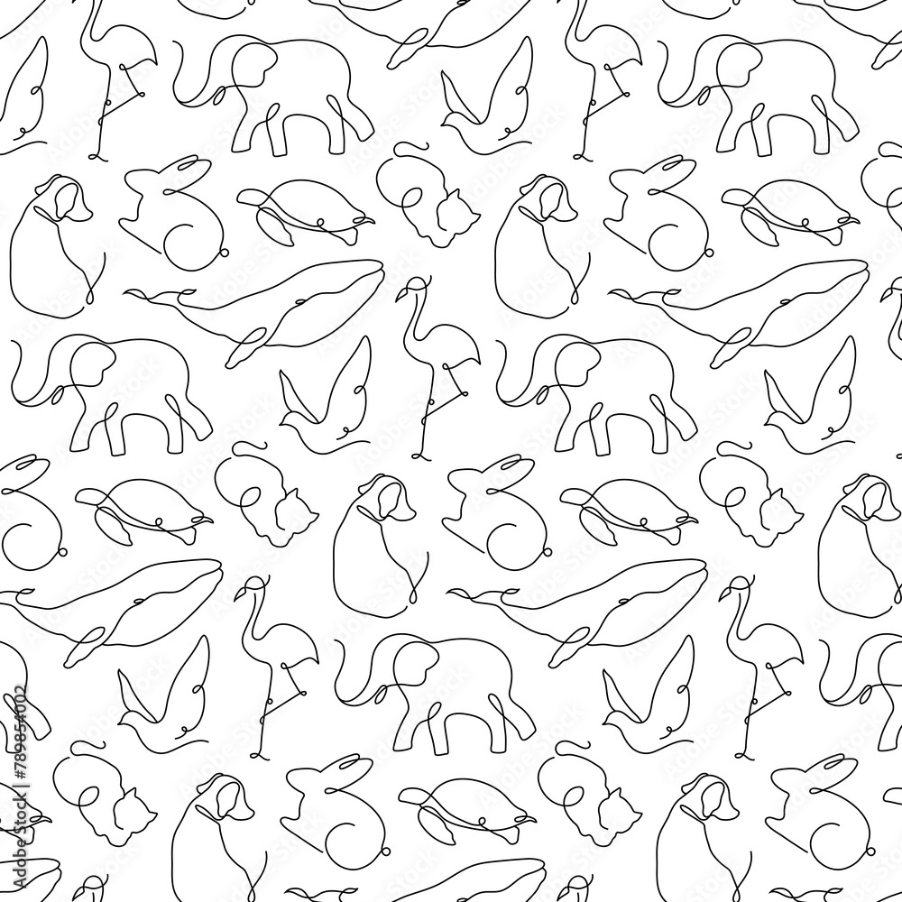 Obraz premium Animal seamless pattern png, line art transparent background