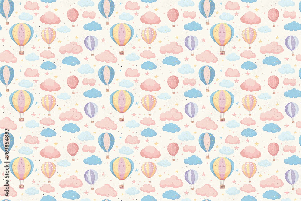 Dreamy hot air balloons and clouds seamless pattern Dreamy hot air balloons and clouds seamless pattern