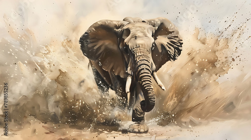 Oil painting wallpaper of elephants the symbol of power and power of greatness