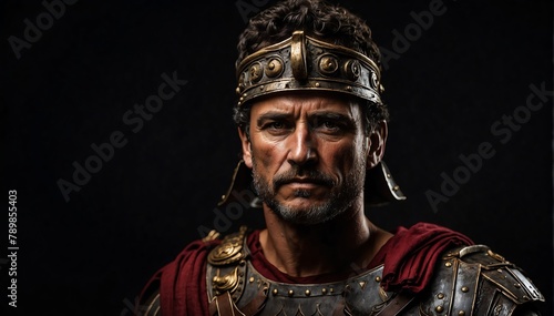 ancient roman warrior portrait on plain black background from Generative AI