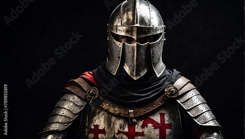 ancient templar knight warrior portrait on plain black background from Generative AI