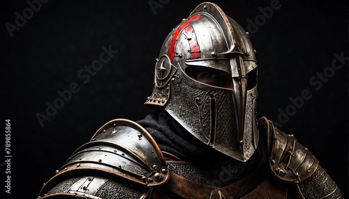 ancient templar knight warrior portrait on plain black background from Generative AI photo