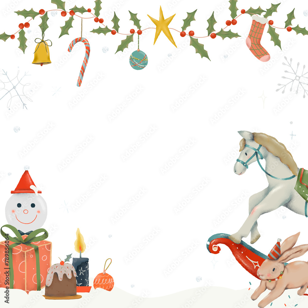 Fototapeta premium Christmas frame png, winter holidays season illustration