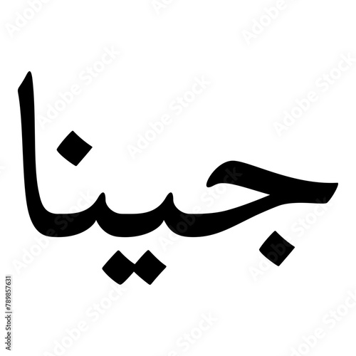 Jina Muslim Girls Name Naskh Font Arabic Calligraphy photo