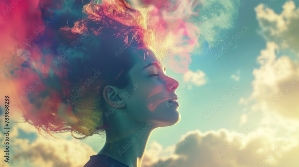 A woman with her hair blowing in the wind A woman with her hair blowing in the wind