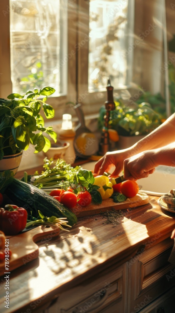 A person cutting vegetables on a cutting board A person cutting vegetables on a cutting board