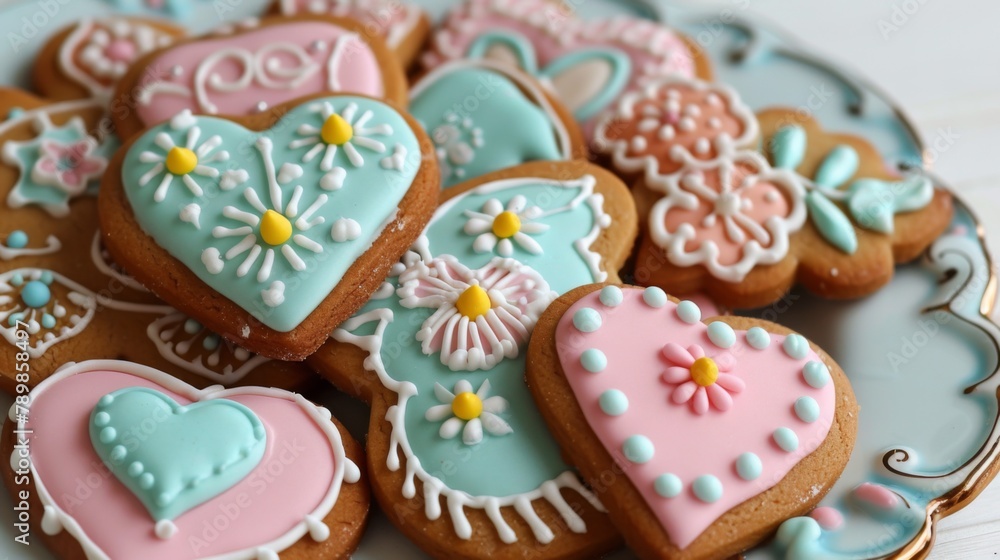 A plate of decorated cookies on a table A plate of decorated cookies on a table