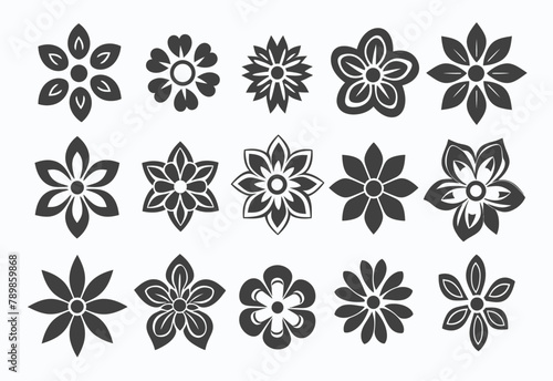 a bunch of black and white flowers on a white background